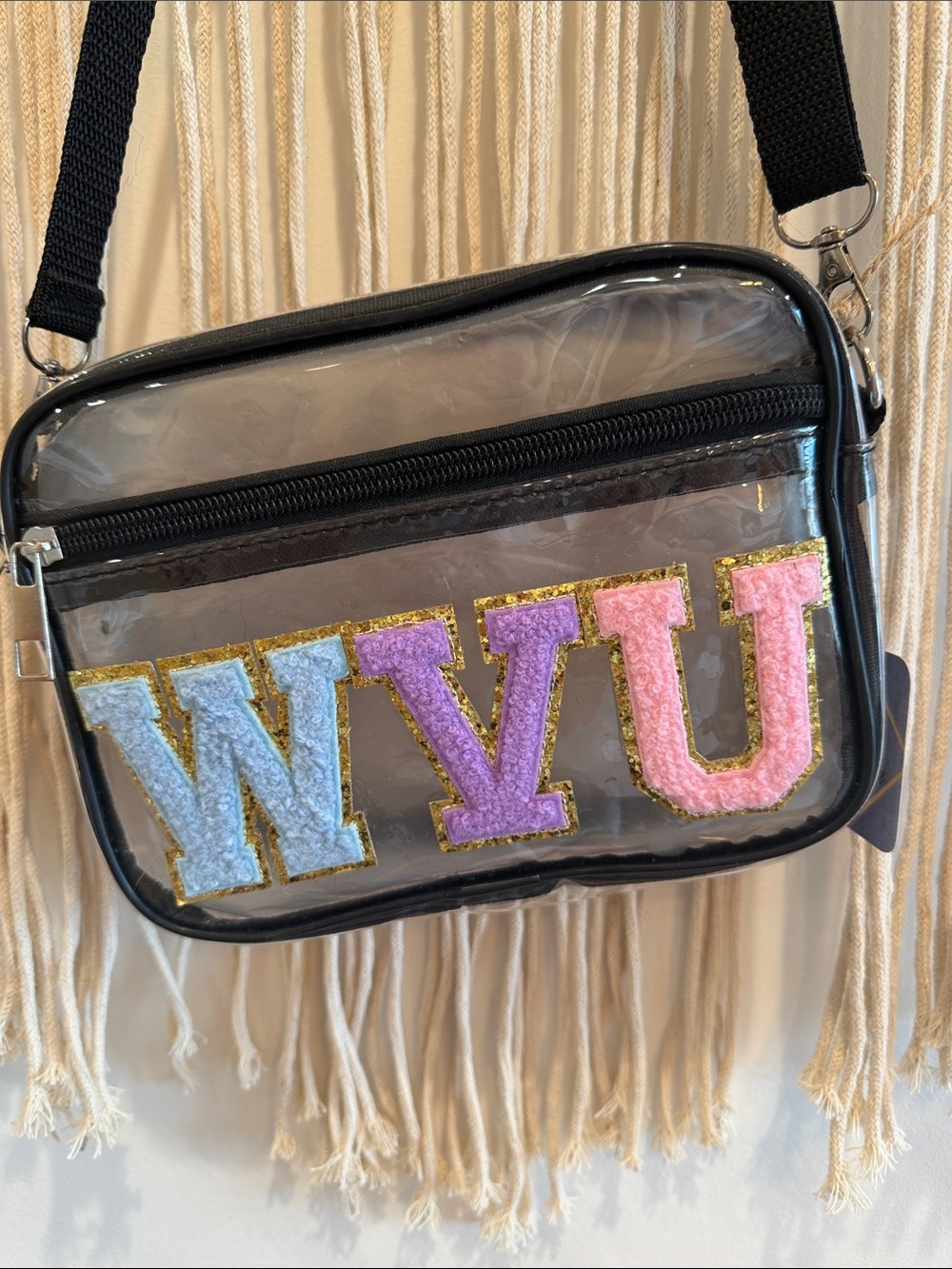 Clear Crossbody Bag with Pastel WVU Letters - West Virginia